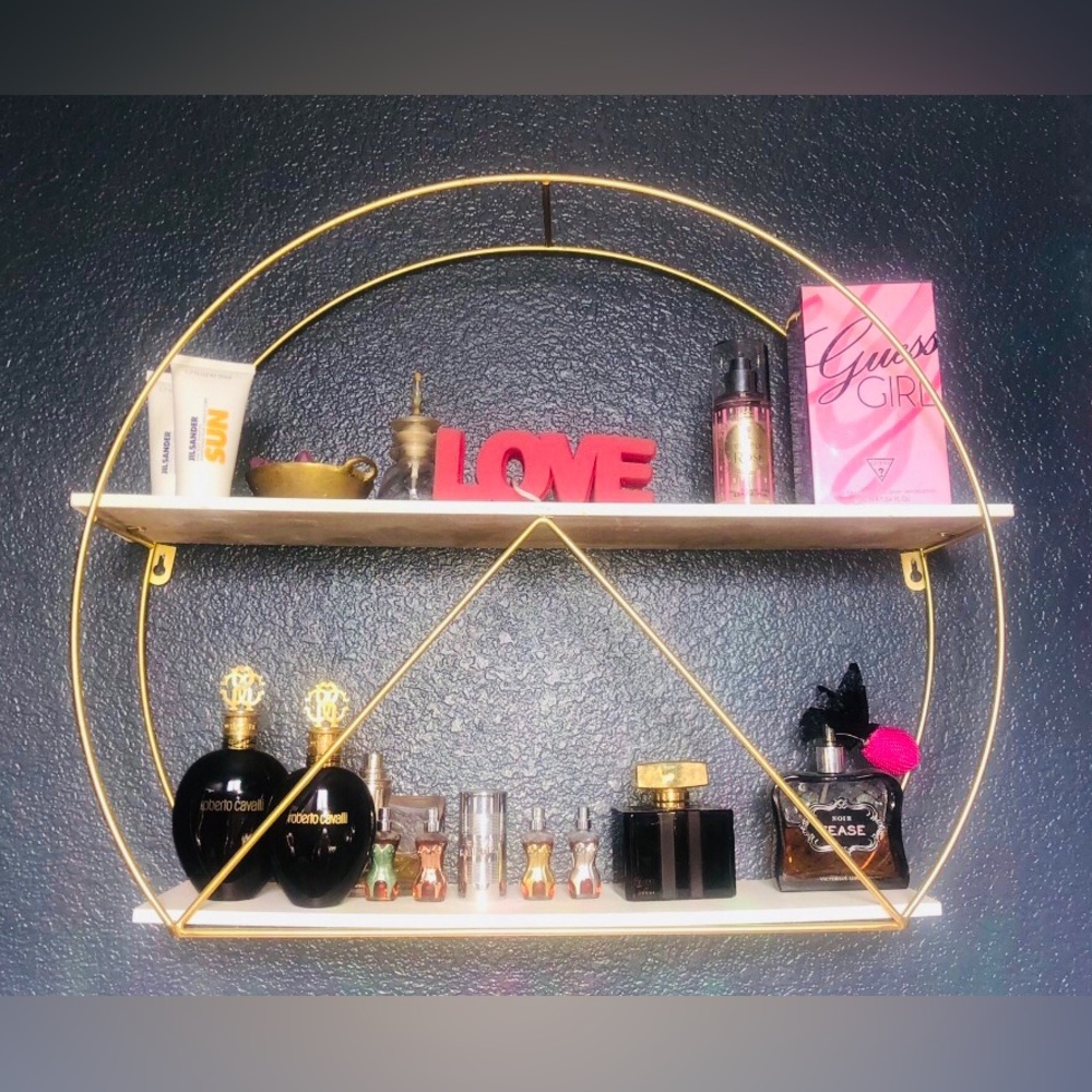 Gold Circle Wall Shelf White Shelves Decorative Home Bathroom WallDecor Perfume